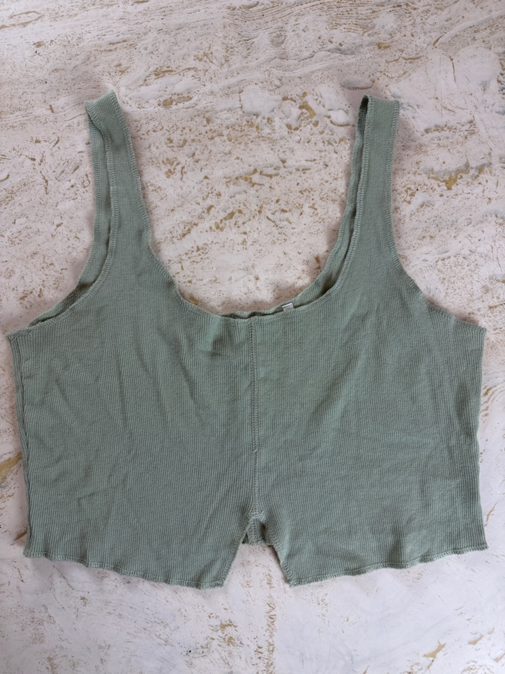 Pac Cares Eco Ribbed Crop Tank Sage Green Split Hem Cutout Size L